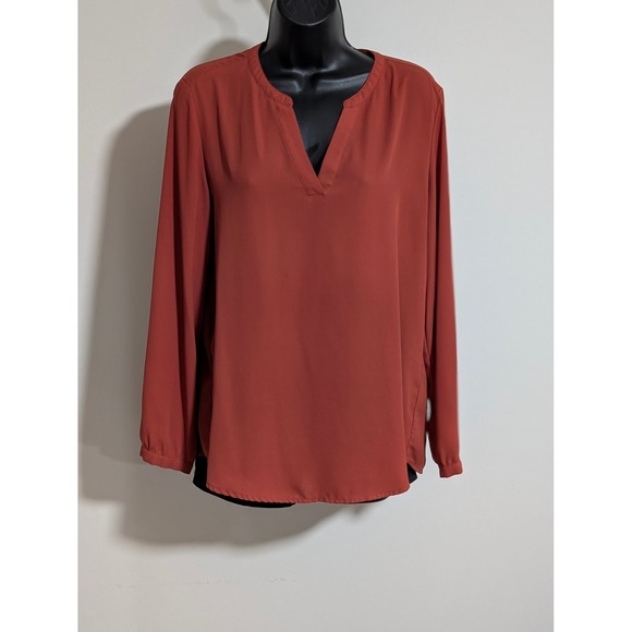 Adrianna Papell Tops - Adrianna Papell Blouse V-Neck Long Sleeve Casual Top Red Orange Size Medium